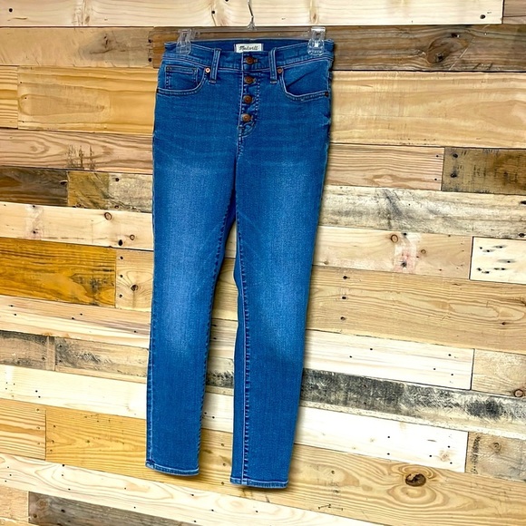 Madewell size 26 medium wash 9” mid-rise button up fly closure skinny crop jeans - Picture 1 of 13